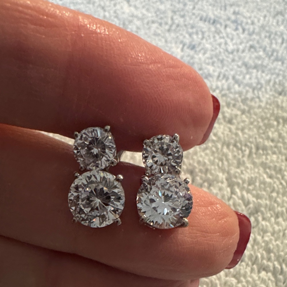 Silver Crystal Stud Earrings Dangle Wedding Classic Bridal Formal Evening Gem